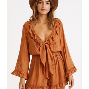 Free People SZ S Dance All Night Romper OB1245766 Bronze